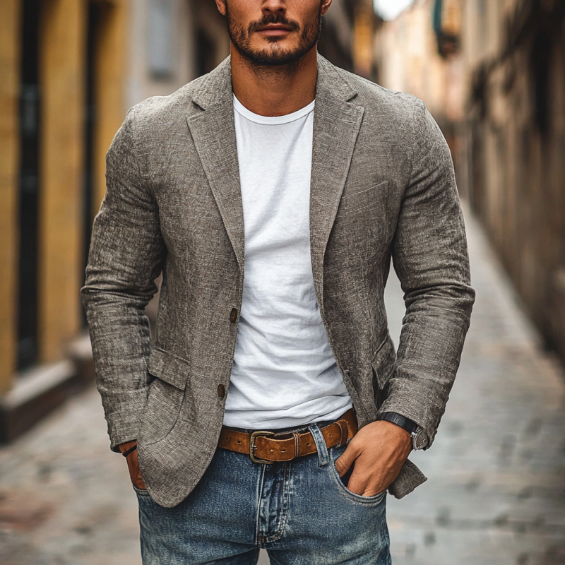 Blazer Ajusté pour Hommes avec Revers Notch