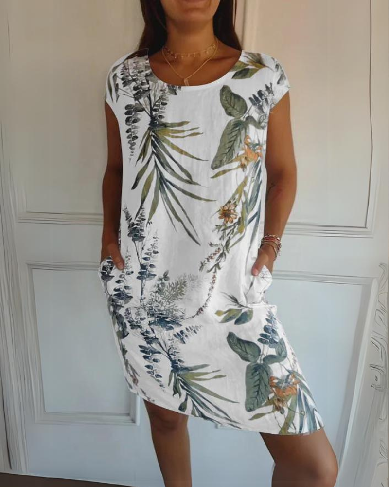 JOANA - ROBE IMPRIMÉE COL ROND EN COTON ET LIN
