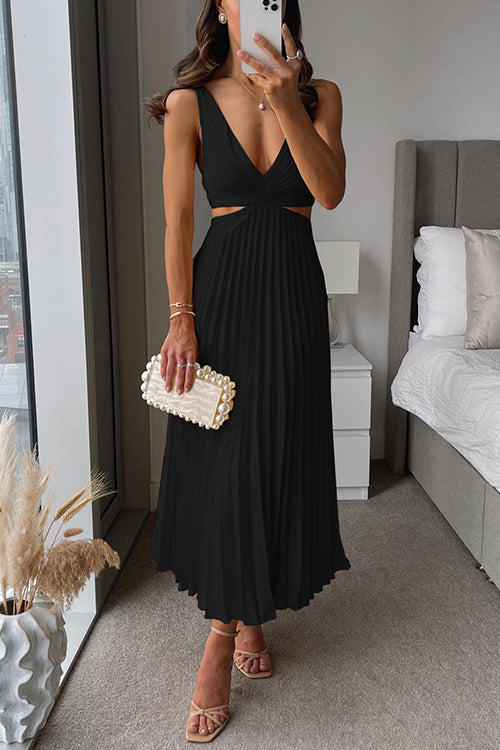Gabrielle| Robe Maxi Plissée à Découpe en V