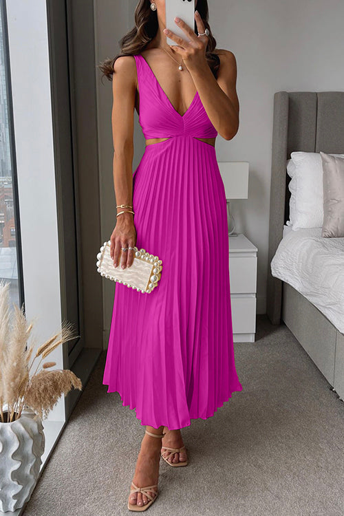 Gabrielle| Robe Maxi Plissée à Découpe en V