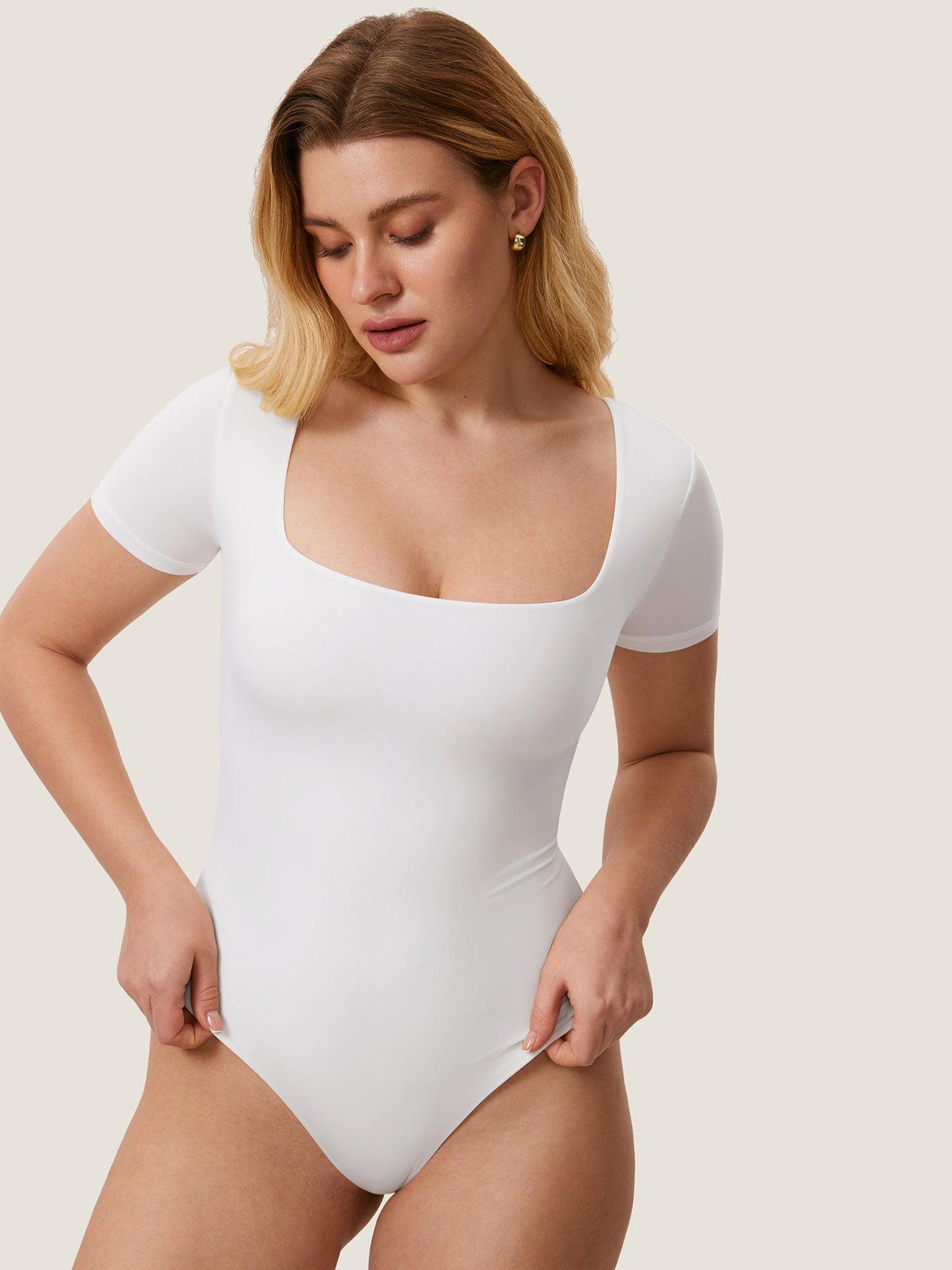 Body à encolure carrée et manches courtes