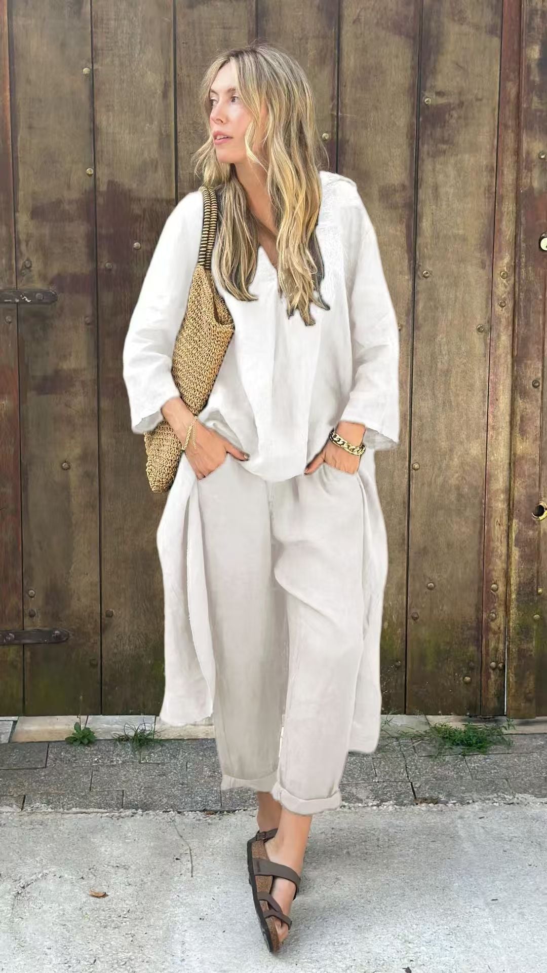 Élise - Ensemble 2 Pièces Femme - Haut Asymétrique Uni & Pantalon Fluide