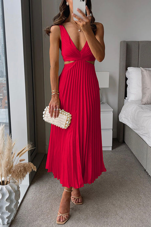 Gabrielle| Robe Maxi Plissée à Découpe en V