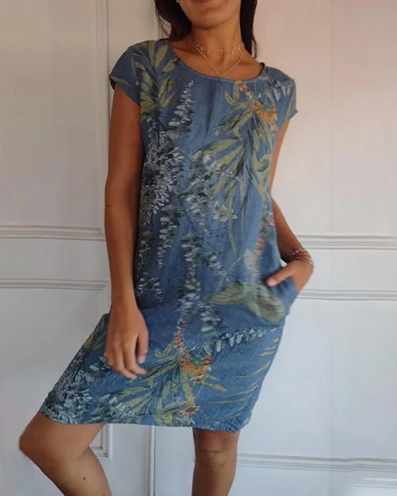 JOANA - ROBE IMPRIMÉE COL ROND EN COTON ET LIN