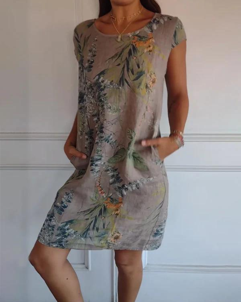 JOANA - ROBE IMPRIMÉE COL ROND EN COTON ET LIN