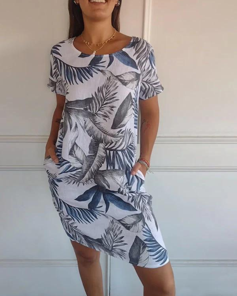 JOANA - ROBE IMPRIMÉE COL ROND EN COTON ET LIN