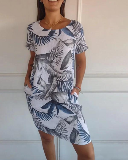 JOANA - ROBE IMPRIMÉE COL ROND EN COTON ET LIN