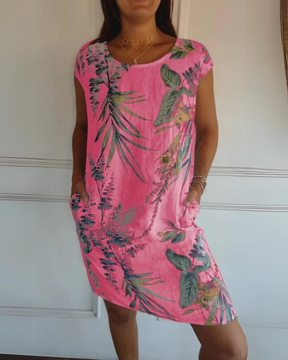 JOANA - ROBE IMPRIMÉE COL ROND EN COTON ET LIN