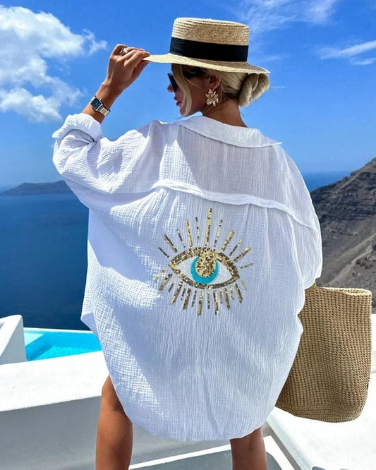 SORAYA - Chemise Décontractée à Sequins et Perles