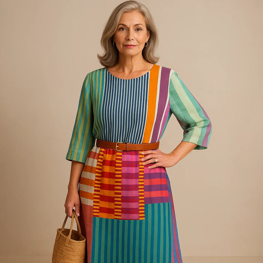 Arla - Robe en Coton avec Imprimé Artistique Vintage Géométrique pour Femmes