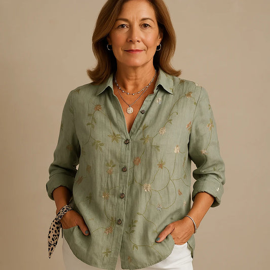 Brenda - Blouse Décontractée Avec Fleurs Et Vagues
