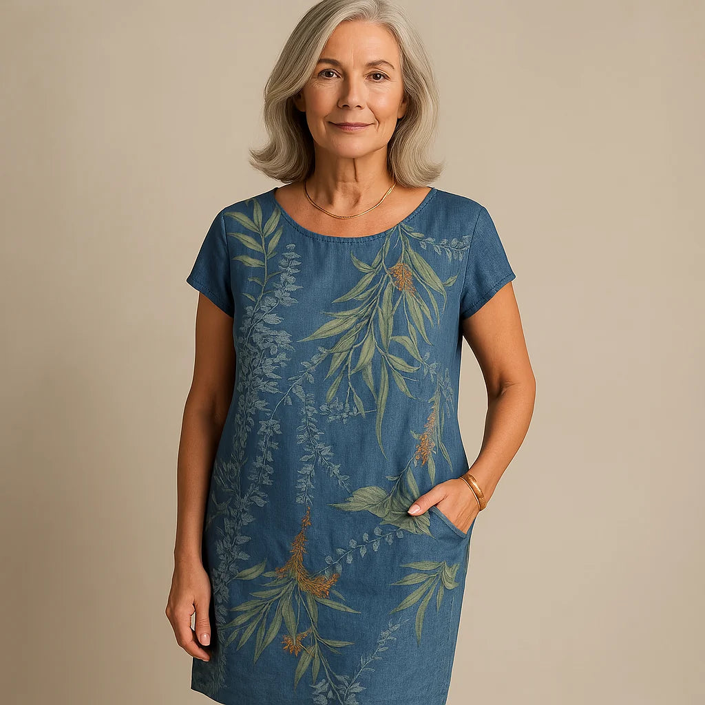 JOANA - ROBE IMPRIMÉE COL ROND EN COTON ET LIN