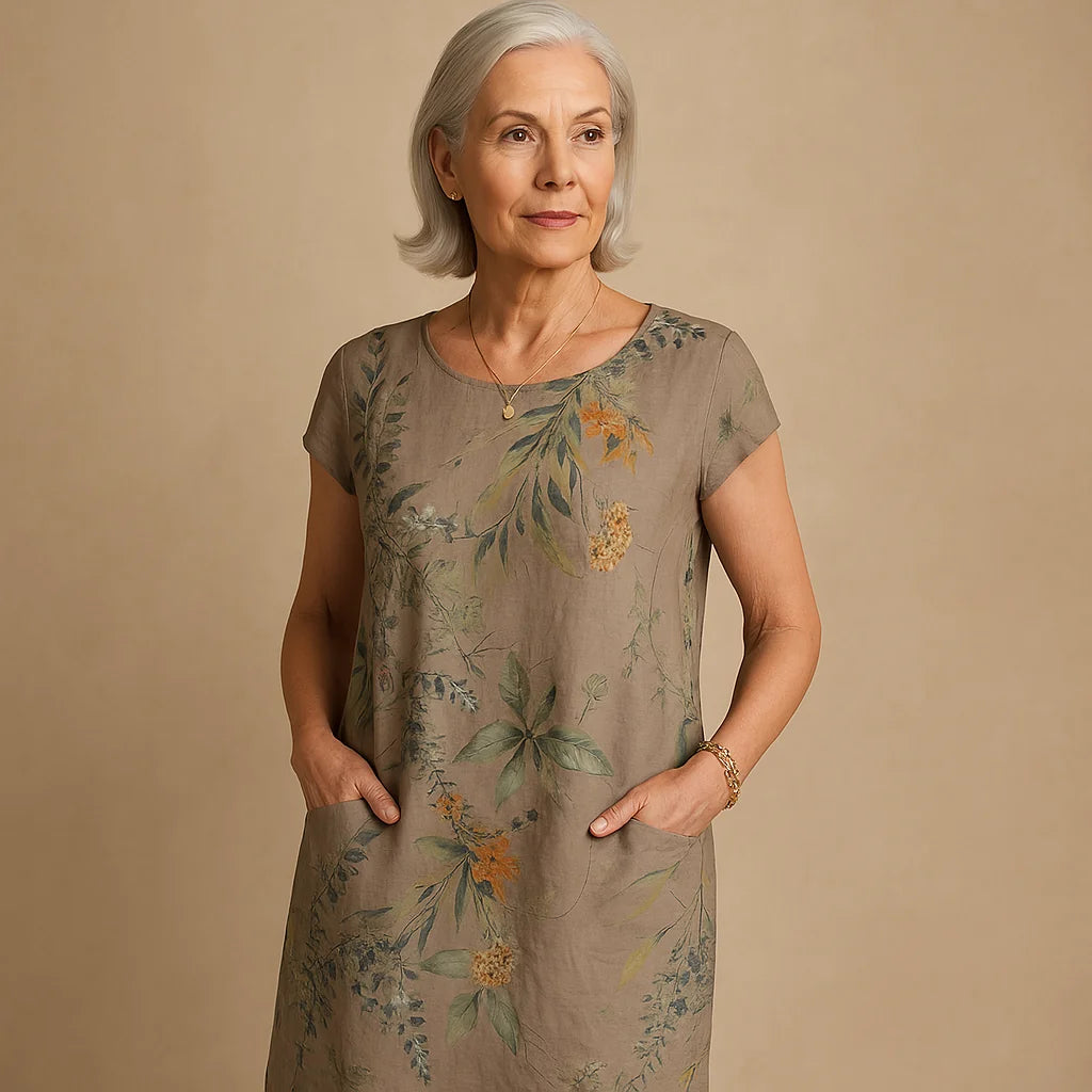 JOANA - ROBE IMPRIMÉE COL ROND EN COTON ET LIN