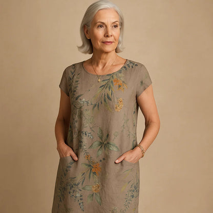 JOANA - ROBE IMPRIMÉE COL ROND EN COTON ET LIN
