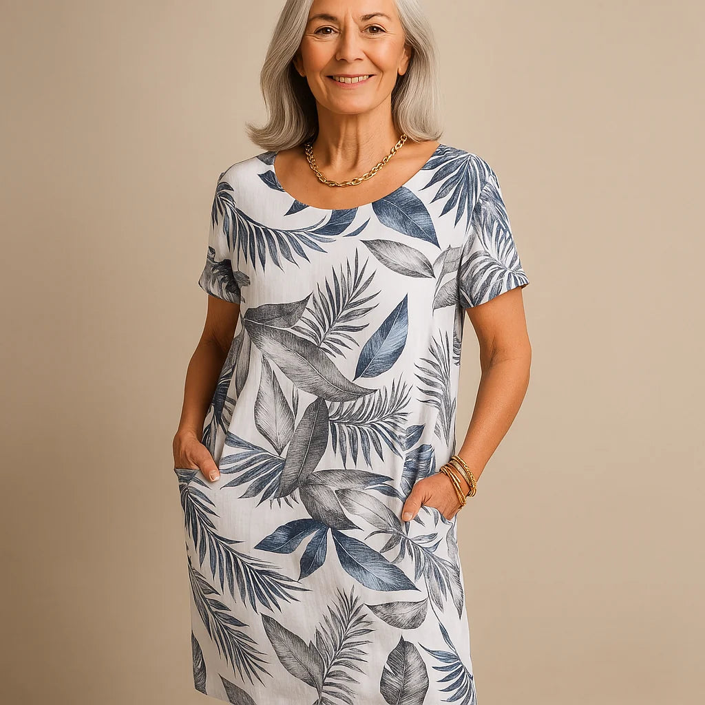 JOANA - ROBE IMPRIMÉE COL ROND EN COTON ET LIN