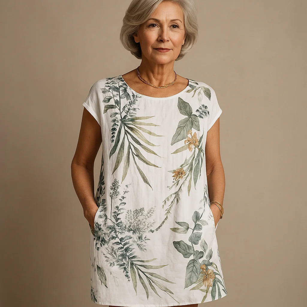 JOANA - ROBE IMPRIMÉE COL ROND EN COTON ET LIN