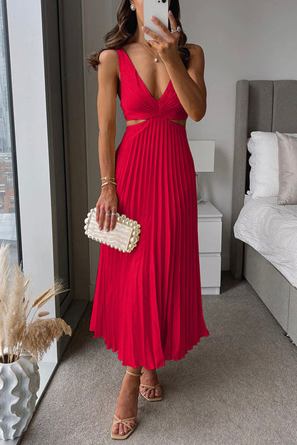 Gabrielle| Robe Maxi Plissée à Découpe en V