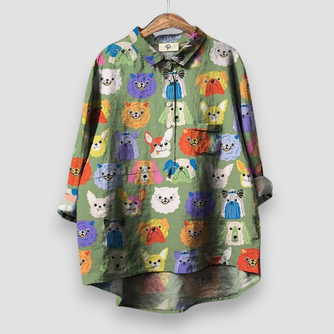Kathrin | Blouse pour femmes avec imprimé de chiens