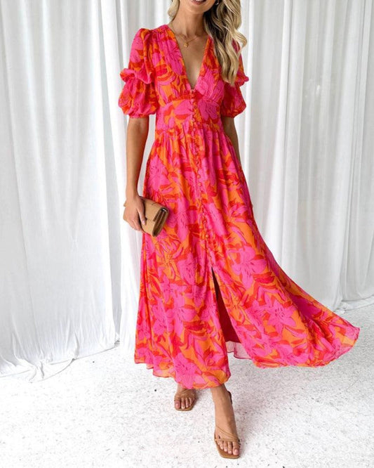 DERANA - ROBE MAXI ROUGE ROSE