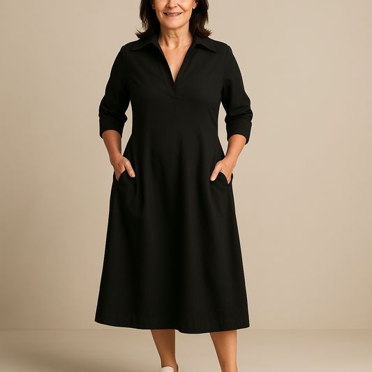 Marguerite – Robe Midi Classique à Taille Haute et Décolleté en V