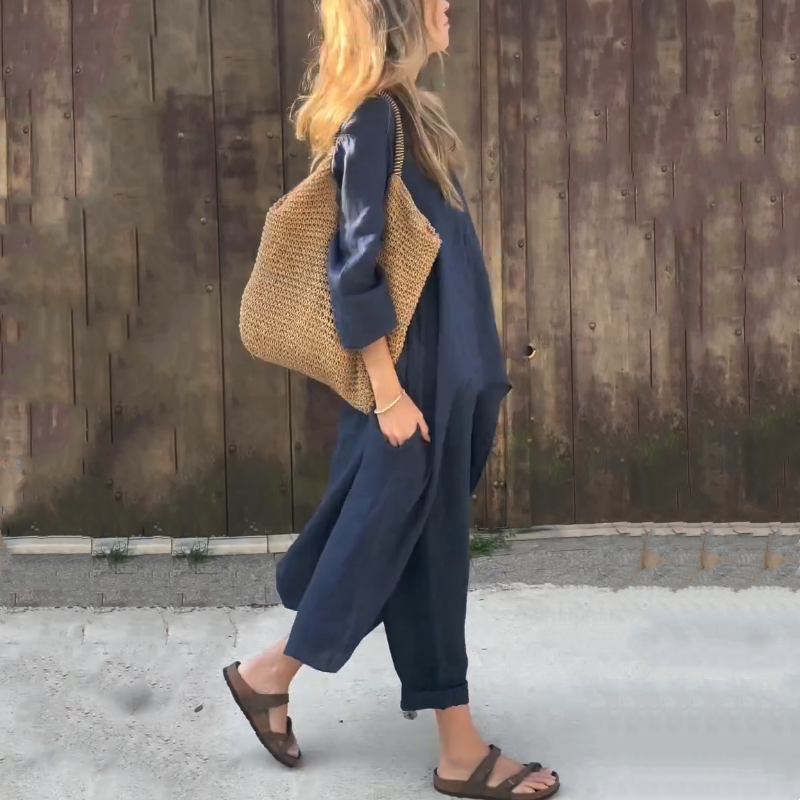 Élise - Ensemble 2 Pièces Femme - Haut Asymétrique Uni & Pantalon Fluide